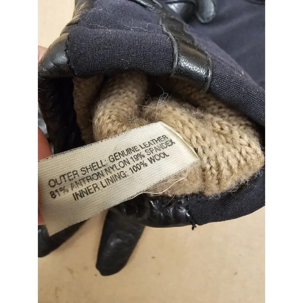 Vintage Isotoner Women Leather Gloves Wool Lining Sz Large Black
